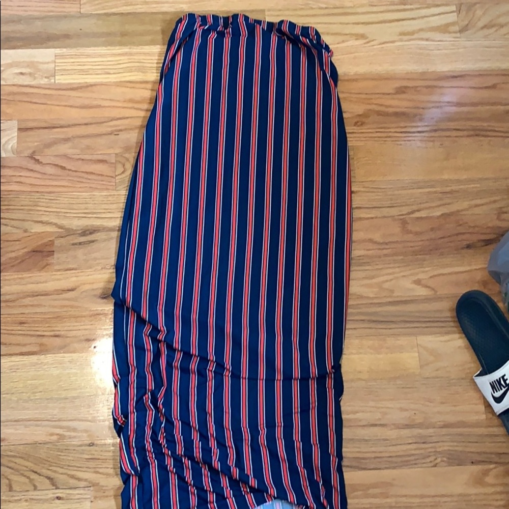 Red white and blue striped tube dress